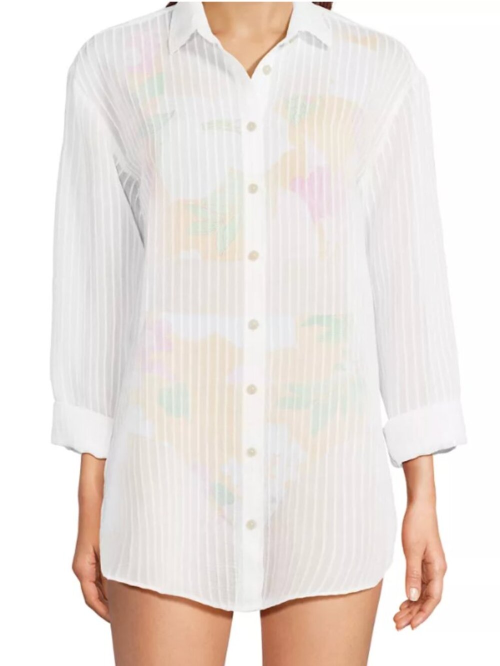 Cotton Gauze Button Down Swim Cover-up Shirt Dress Lands' End
